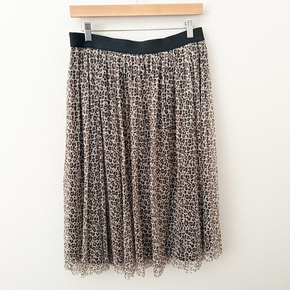A NEW DAY | Leopard Print Chiffon Tulle Pleated Skirt Elastic Waist | Medium - Picture 2 of 7